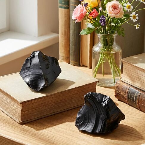 2 Pcs Black Obsidian Raw Crystals, 1.2-2" Large Natural Rough Stones Rocks Healing Crystal for Tumbling Cabbing Polishing Decoration Wire Wrapping Wicca Reiki in Saudi Arabia