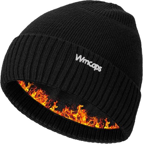 Wmcaps Winter Fleece Lined Beanie for Men Women, Warm Knit Hat Thermal Stocking Cap with Reflective Logo in Saudi Arabia