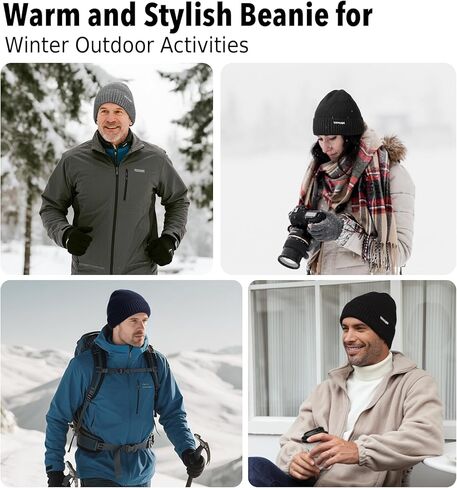Wmcaps Winter Fleece Lined Beanie for Men Women, Warm Knit Hat Thermal Stocking Cap with Reflective Logo in Saudi Arabia