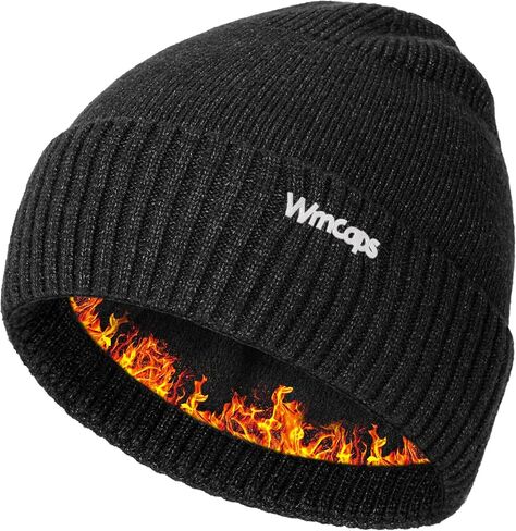 Wmcaps Winter Fleece Lined Beanie for Men Women, Warm Knit Hat Thermal Stocking Cap with Reflective Logo in Saudi Arabia