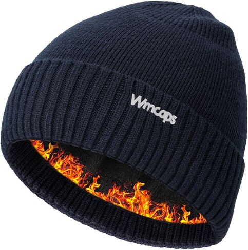 Wmcaps Winter Fleece Lined Beanie for Men Women, Warm Knit Hat Thermal Stocking Cap with Reflective Logo in Saudi Arabia