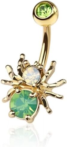 14GA Gold Plated 316L Stainless Steel CZ Crystal Green Belly Spider Belly Button Ring in Saudi Arabia