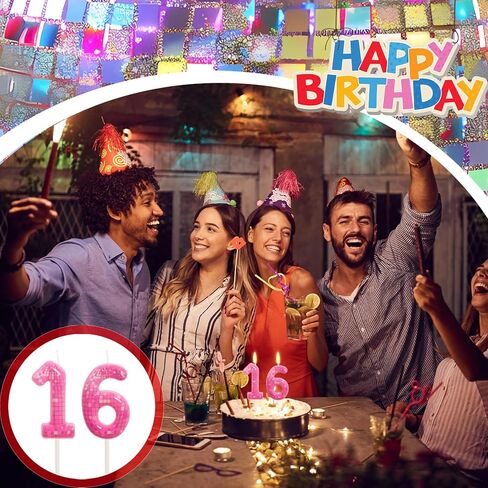 شموع عيد الميلاد ذات طابع الديسكو الوردي، تزيين كعكة عيد الميلاد للفتيات، قطعة علوية لطيفة للكيك باللون الوردي (رقم 21) in Kuwait