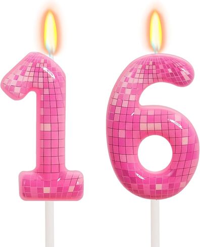 شموع عيد الميلاد ذات طابع الديسكو الوردي، تزيين كعكة عيد الميلاد للفتيات، قطعة علوية لطيفة للكيك باللون الوردي (رقم 21) in Kuwait