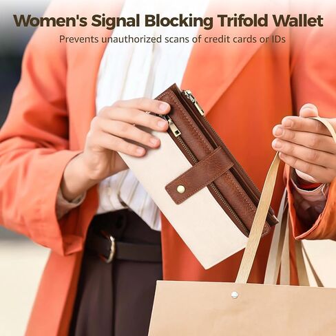 OMISTAR Women's RFID Blocking PU Leather Wallet, Trifold Clutch Purse with Wrist Strap, Multi-Compartment Credit Card Holder with Zipper Pockets for Cash, ID, Coins, Travel Essentials in Saudi Arabia