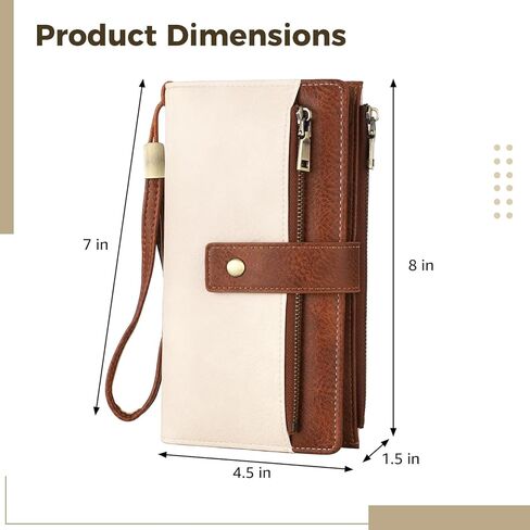 OMISTAR Women's RFID Blocking PU Leather Wallet, Trifold Clutch Purse with Wrist Strap, Multi-Compartment Credit Card Holder with Zipper Pockets for Cash, ID, Coins, Travel Essentials in Saudi Arabia
