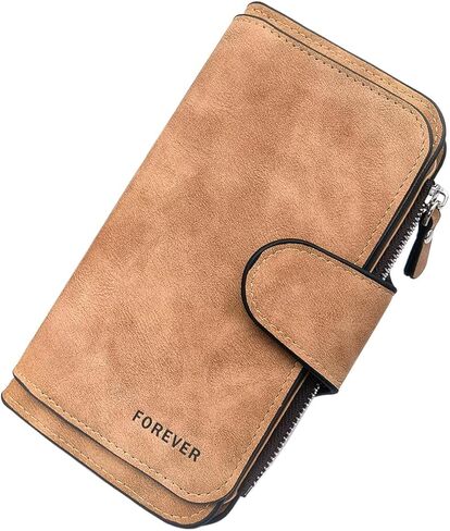 Triple Fold Womens Wallet PU Material Long Wallet with Mental Buckle, Credit Card Wallets 2 Photo Slots, 14 Card Slots, 6 Note Position, 1 Zipper Bag (Brown) in Saudi Arabia