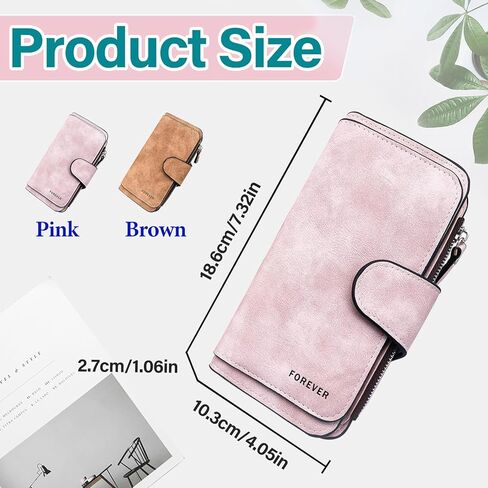 Triple Fold Womens Wallet PU Material Long Wallet with Mental Buckle, Credit Card Wallets 2 Photo Slots, 14 Card Slots, 6 Note Position, 1 Zipper Bag (Brown) in Saudi Arabia