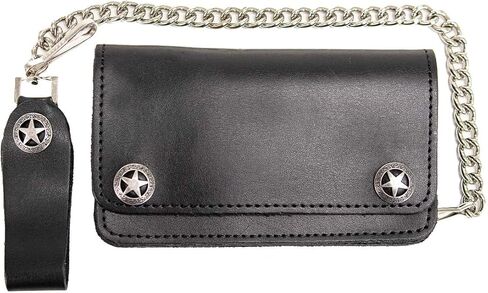 محفظة Milwaukee Leather MLW7824 للرجال مقاس 6.25 بوصة Western Star سوداء ثنائية الطي من الجلد مع سلسلة من الفولاذ المقاوم للصدأ مضادة للسرقة - 6.25 بوصة in Saudi Arabia