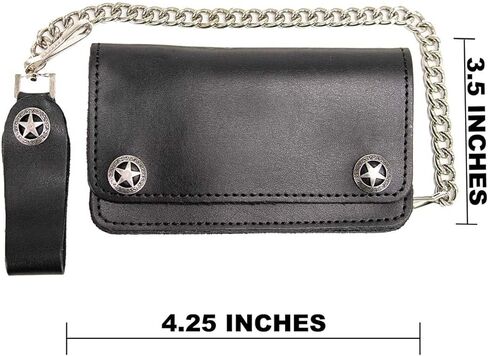 محفظة Milwaukee Leather MLW7824 للرجال مقاس 6.25 بوصة Western Star سوداء ثنائية الطي من الجلد مع سلسلة من الفولاذ المقاوم للصدأ مضادة للسرقة - 6.25 بوصة in Saudi Arabia