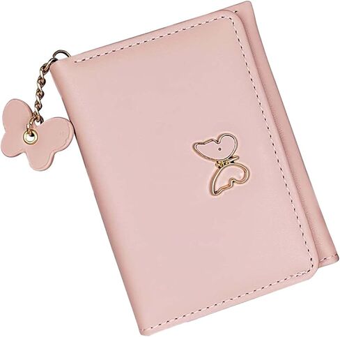 Small Wallets for Women and Girls with Butterfly Pendant and Decoration, Womens Wallet PU Leather Wallet Trifold Wallets with 7 Credit Cards Slots and ID Window (Butterfly, Pink) in Saudi Arabia