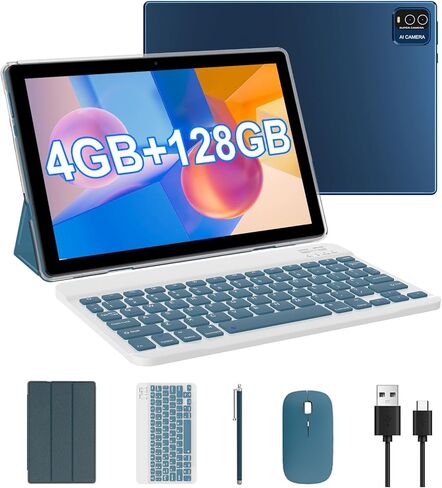 Android 14 Tablet, 10.1 inch 8GB RAM+64GB ROM/1TB(Max), 2 in 1 Tablets with Keyboard Case Mouse Stylus, 1.8GHz Quad-core Processor, 1280*800 IPS HD Touch Screen, 8MP Camera, 5G Wi-Fi 6 BT 5.0 Tablet in Kuwait