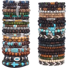 41/44 PCS Beaded Bracelets for Men Larger Size Women Adjustable Punk Braided Wooden Bracelet Bulk Wood Bangles Wristbands Meaningful Jewelry Gift in Kuwait
