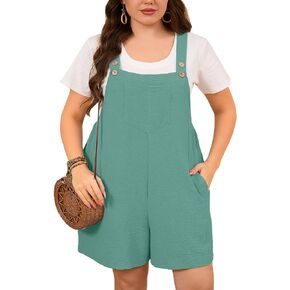 AusLook حجم كبير ثوب فضفاض للمرأة الصيف حللا قصيرة غير رسمية قابل للتعديل بلا أكمام وزرة فضفاضة مع جيوب 1X-5X in Kuwait