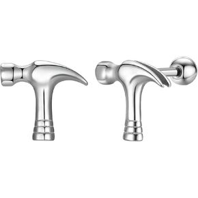 Rockyu Men's Hammer Earrings Stainless SteelSilver HypoallergenicTool MotifCasual Accessory Gift in Kuwait