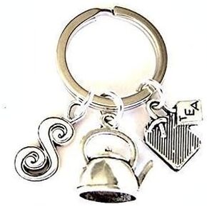 Personalized Tea Keyring with Teabag, Kettle and Initial Charms in Kuwait