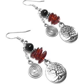 Tree of Life Earrings Amber Obsidian Infinity Spirals in Saudi Arabia
