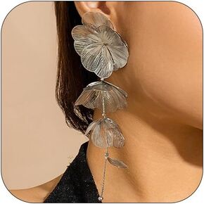 Gold Large Flower Earrings for Women Dangling Chunky Big Long Floral Dangle Statement Earring Trendy Layered Filigree Petal Earring Unique Weird Jewelry in Saudi Arabia