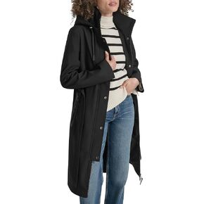 DKNY womens Hooded Belted Trench Coat – Long Water-resistant Lightweight Jacket With Faux Leather Trimmmed Zipper Pockets in Kuwait