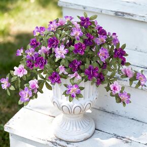 Artificial Fake Azalea Flowers for Outdoor Spring Decoration, Faux Silk Flower for Summer UV Resistant Look Real Plants for Garden Yard Porch Walkway Indoor Decor, 2PCS in Kuwait