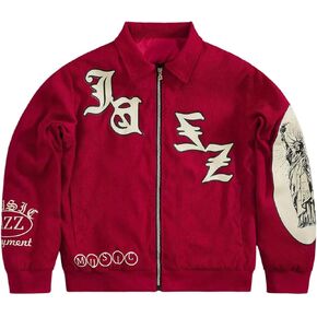 GORGLITTER Men's Corduroy Zip Up Varsity Jacket Streetwear Trendy Graphic Long Sleeve Baseball Bomber Jackets Outwear in Saudi Arabia