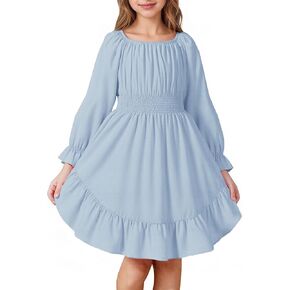 JiAmy Girls Dresses Kids Fall Long Sleeve Smocked Ruffle Tiered Off Shoulder Dress in Saudi Arabia