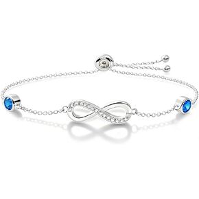 Infinity Birthstone Chain Link Bracelet for Women, Adjustable S925 Sterling Silver Slide Bracelet with Couple Birthstone Jewelry Birthday Anniversary Christmas Gifts for Mother Wife in Saudi Arabia