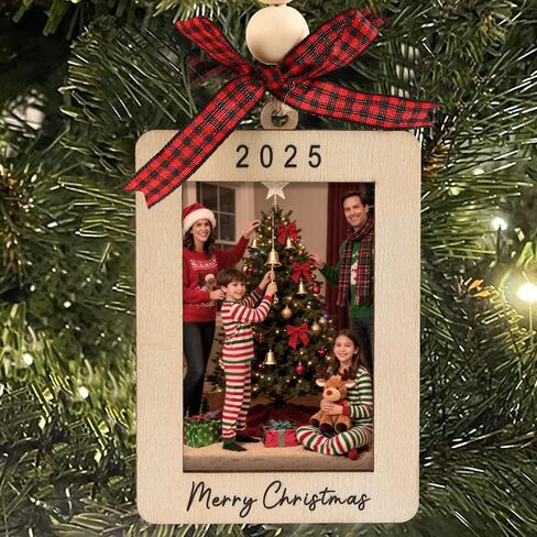 Christmas Ornament -2025 Merry Christmas Wooden Photo Frame with Hanging String for Xmas Tree Decoration Holiday Decor (Portrait) in Saudi Arabia