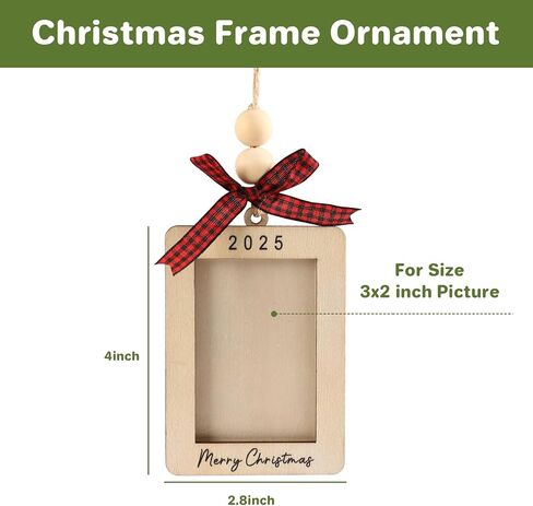 Christmas Ornament -2025 Merry Christmas Wooden Photo Frame with Hanging String for Xmas Tree Decoration Holiday Decor (Portrait) in Saudi Arabia