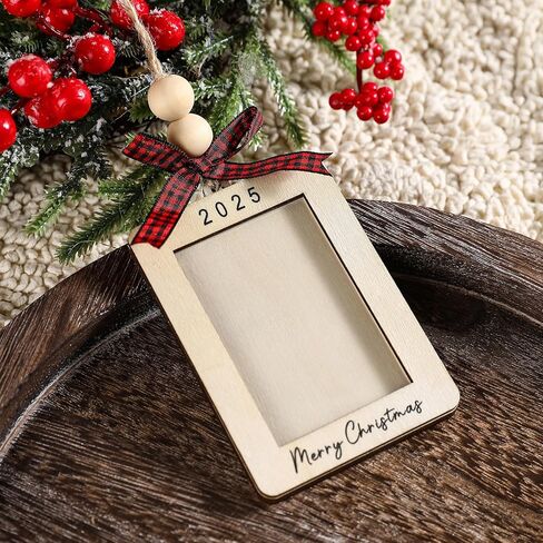 Christmas Ornament -2025 Merry Christmas Wooden Photo Frame with Hanging String for Xmas Tree Decoration Holiday Decor (Portrait) in Saudi Arabia