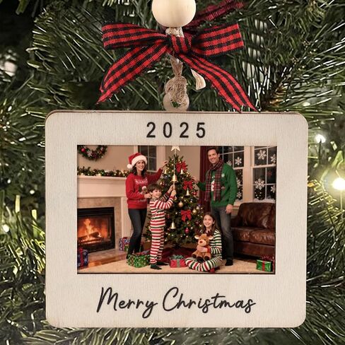 Christmas Ornament -2025 Merry Christmas Wooden Photo Frame with Hanging String for Xmas Tree Decoration Holiday Decor (Portrait) in Saudi Arabia