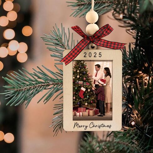 Christmas Ornament -2025 Merry Christmas Wooden Photo Frame with Hanging String for Xmas Tree Decoration Holiday Decor (Portrait) in Saudi Arabia