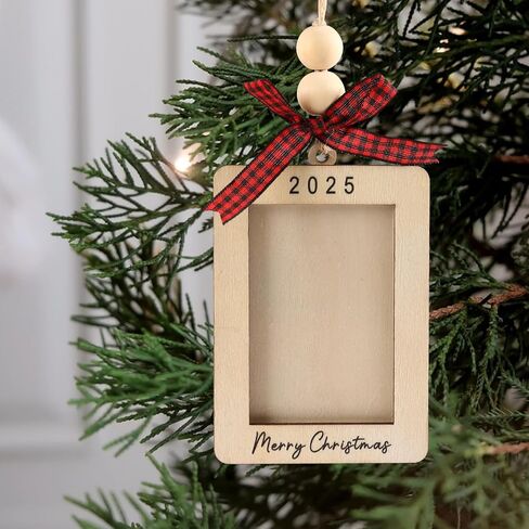 Christmas Ornament -2025 Merry Christmas Wooden Photo Frame with Hanging String for Xmas Tree Decoration Holiday Decor (Portrait) in Saudi Arabia