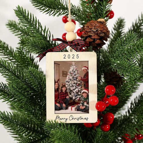 Christmas Ornament -2025 Merry Christmas Wooden Photo Frame with Hanging String for Xmas Tree Decoration Holiday Decor (Portrait) in Saudi Arabia