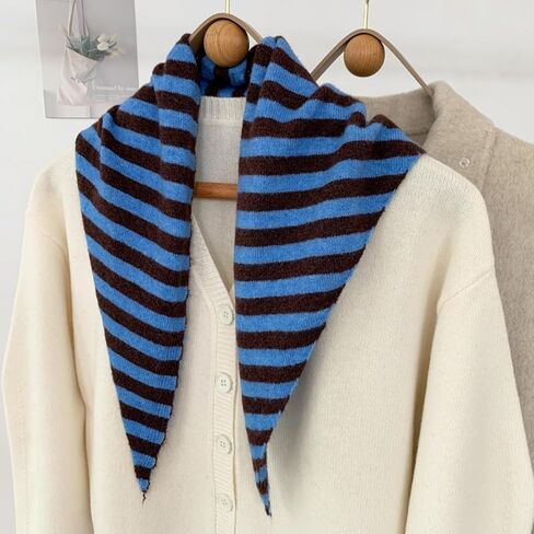 Stripe Knitted Triangle Scarf for Women - Y2K Aesthetic Headscarf Shawl Cozy Neck Warmer Versatile Head Wrap in Saudi Arabia