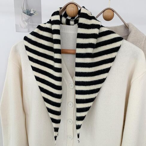 Stripe Knitted Triangle Scarf for Women - Y2K Aesthetic Headscarf Shawl Cozy Neck Warmer Versatile Head Wrap in Saudi Arabia