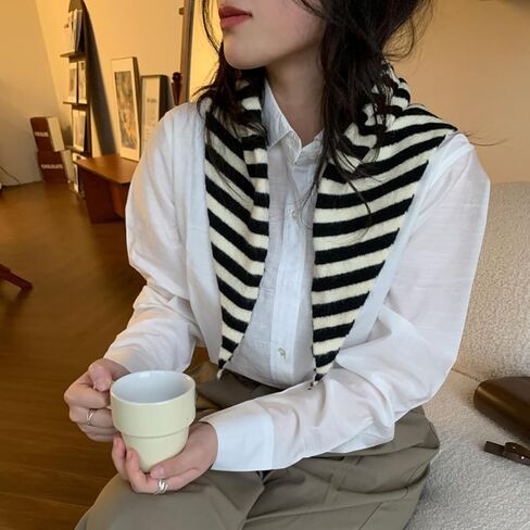 Stripe Knitted Triangle Scarf for Women - Y2K Aesthetic Headscarf Shawl Cozy Neck Warmer Versatile Head Wrap in Saudi Arabia