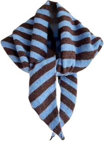 Stripe Knitted Triangle Scarf for Women - Y2K Aesthetic Headscarf Shawl Cozy Neck Warmer Versatile Head Wrap in Saudi Arabia