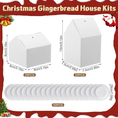 Eaasty 100 Pcs Christmas Gingerbread House DIY Kit Craft Cardboard Gingerbread House Shaped Boxes with Plates Candy Xmas Houses for Holiday Crafts Gift Packaging Party Decorations(White) in Saudi Arabia