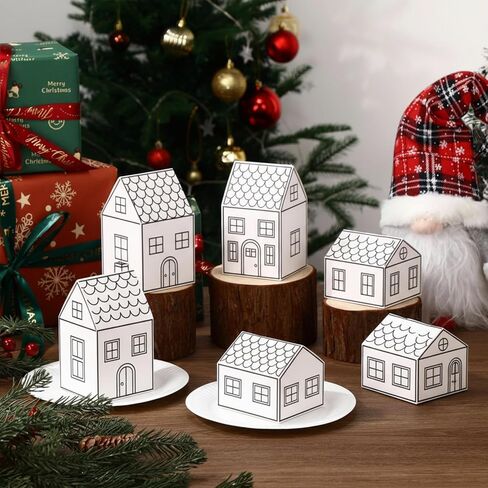 Eaasty 100 Pcs Christmas Gingerbread House DIY Kit Craft Cardboard Gingerbread House Shaped Boxes with Plates Candy Xmas Houses for Holiday Crafts Gift Packaging Party Decorations(White) in Saudi Arabia