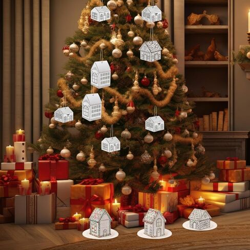 Eaasty 100 Pcs Christmas Gingerbread House DIY Kit Craft Cardboard Gingerbread House Shaped Boxes with Plates Candy Xmas Houses for Holiday Crafts Gift Packaging Party Decorations(White) in Saudi Arabia