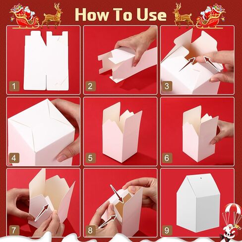 Eaasty 100 Pcs Christmas Gingerbread House DIY Kit Craft Cardboard Gingerbread House Shaped Boxes with Plates Candy Xmas Houses for Holiday Crafts Gift Packaging Party Decorations(White) in Saudi Arabia