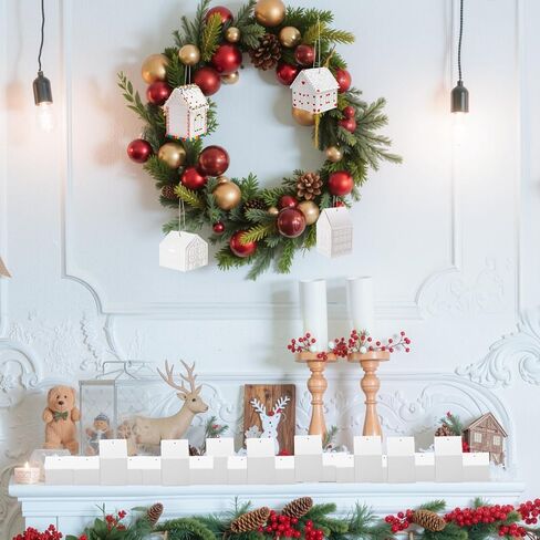 Eaasty 100 Pcs Christmas Gingerbread House DIY Kit Craft Cardboard Gingerbread House Shaped Boxes with Plates Candy Xmas Houses for Holiday Crafts Gift Packaging Party Decorations(White) in Saudi Arabia