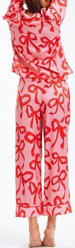 LILTWIST Valentines Silk Pajamas for Women Cute Satin Bow Heart Print Pjs 2 Piece Long Sleeve Shirt Matching Lounge Pants Set in Kuwait