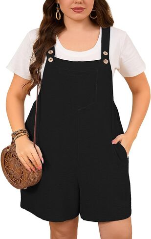 AusLook حجم كبير ثوب فضفاض للمرأة الصيف حللا قصيرة غير رسمية قابل للتعديل بلا أكمام وزرة فضفاضة مع جيوب 1X-5X in Kuwait
