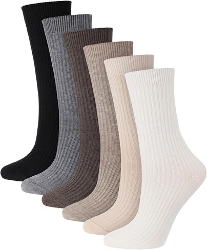 Shihanee 6 Pairs Women’s Wool Crew Socks for Women Soft Ribbed Knit Slouchy Socks for Boots Cold Weather Daily Wear in Saudi Arabia