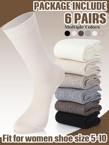 Shihanee 6 Pairs Women’s Wool Crew Socks for Women Soft Ribbed Knit Slouchy Socks for Boots Cold Weather Daily Wear in Saudi Arabia