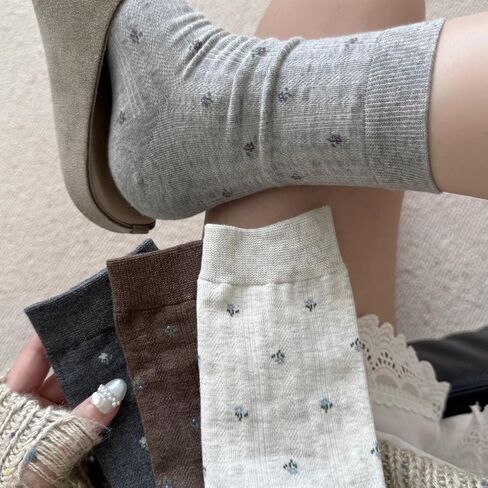 جوارب نسائية دائرية مزينة بالزهور، 4 قطع، جوارب كاجوال صلبة متنوعة in Saudi Arabia