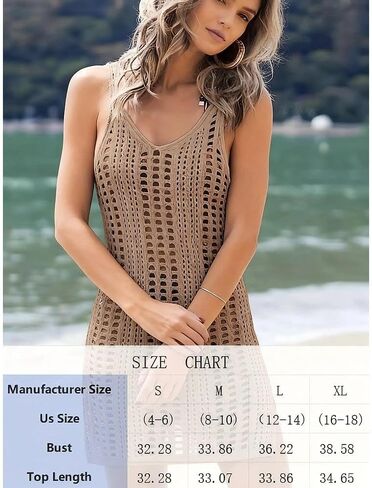 Women’s Crochet Knit V Neck Spaghetti Strap Hollow Pattern Beach Cover Up Mini Dress with Side Slit for Swimwear Layering in Saudi Arabia
