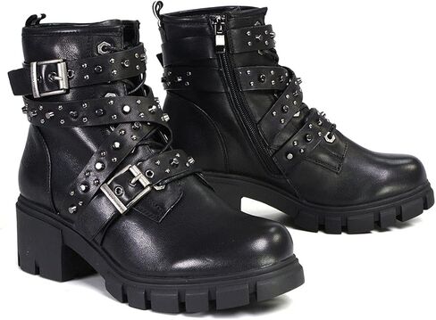 Milwaukee Leather MBL9444 Women's Bruiser Premium Black Lace-Up Fashion Boots w/Studded Straps in Saudi Arabia